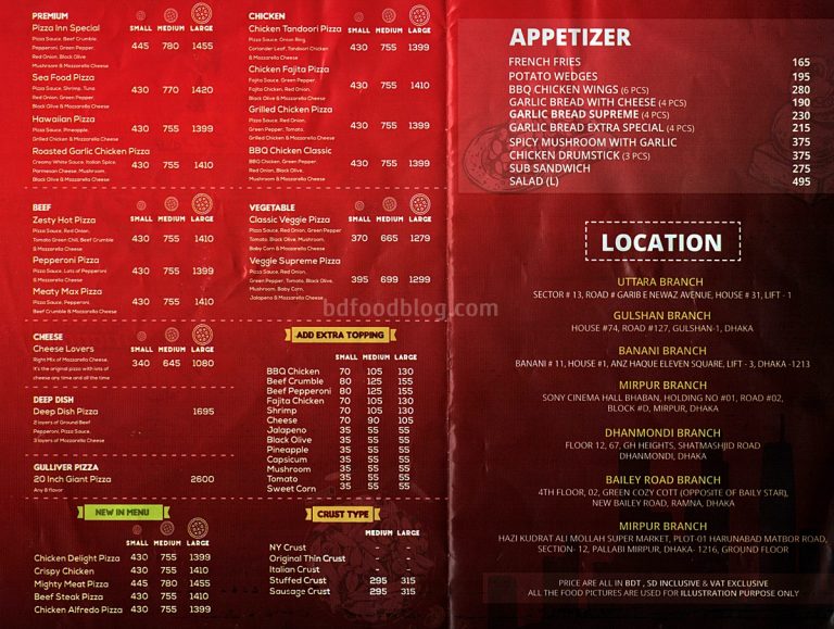 Pizza Inn Menu, Price and Address in Dhaka BD Food Blog