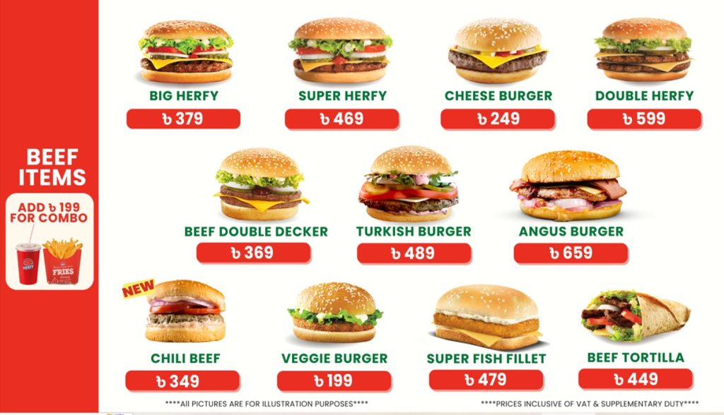 Herfy Beef Burger Menu